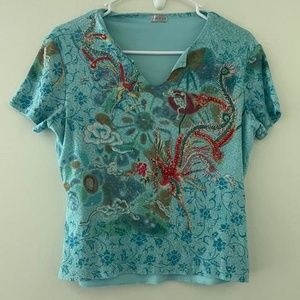 hand beaded intricate blue double layered 90s short sleeve size m